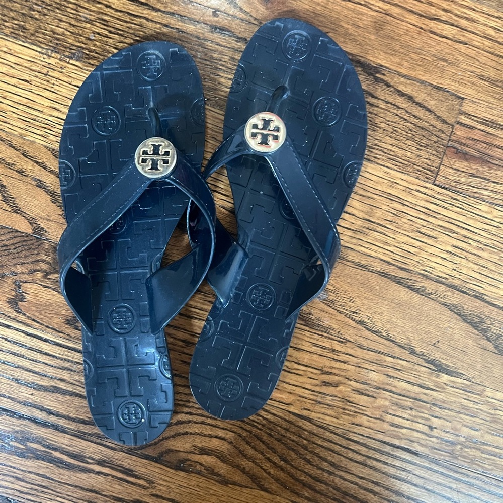 Tory Burch Black Sandals with Gold Logo